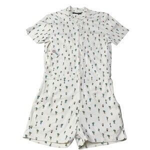 NWT The Original Romphim Romper Cactus Print White Short Sleeve Mens Size L
